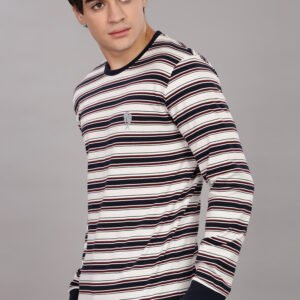 RFS010 || Maroon Stripes || Round Neck Full Sleeve T-Shirt