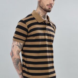 PR38 || Brown Stripes || 100% Cotton Polo T-Shirt