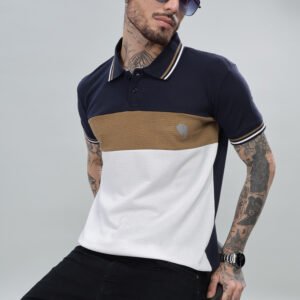 PR38 || White & Navy Trio || 100% Cotton Polo T-Shirt