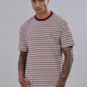 RFS007 || HS Maroon Stripes || Round Neck Half Sleeve T-Shirt