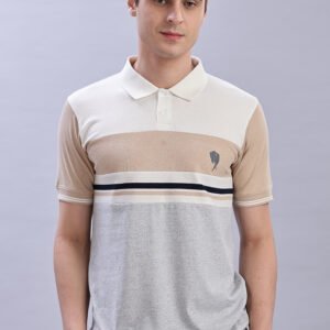 PR3 SS 001 || Half white cream Melange || 100% Cotton Polo T-Shirt
