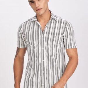 PR3 Shirts 008 – White & Sliver Stripes || Half Sleeve Shirt