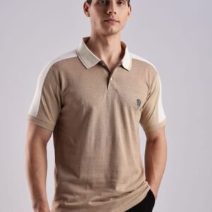 PR3 SS 002 || Light brown and cream melange || 100% Cotton Polo T-Shirt