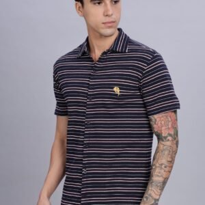 PR3 Shirts 008 – Navy Stripes || Half Sleeve Shirt