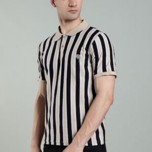 PR3 SS 007 ||Navy Stripes|| 100% Cotton Polo T-Shirt